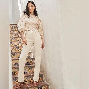 Super High Waisted Cream Modern Straight Jeans